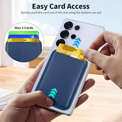 Magnetic Wallet for Samsung Galaxy S26 S25 S24 Series, Fold 8 Ultra with Magsafe Case, for iPhone 17-12 Series, RFID Blocking Leather Magnetic Card Holder | Holds 3 Cards | Blue - color: Blue