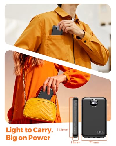 Portable Charger 10000mAh with 4 Built-in Cables 40% Smaller - color: Black