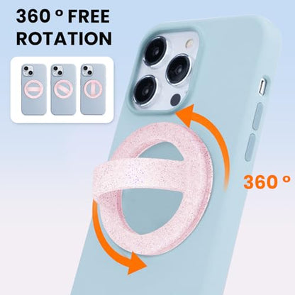 Magnetic Silicone Ring Grip Phone Holder, Loop Grip Phone Holder,Magnetic Phone Loop,Magsafe Phone Grip,Compatible with Magsafe for iPhone 16/15/14/13/12 Series (Pink Sparkle) - color: Pink Sparkle