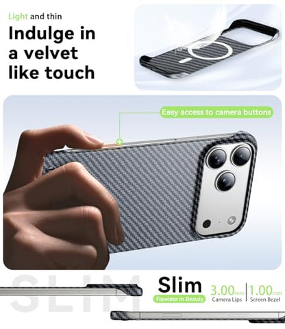 GRECAZO Magnetic Ultra-Thin Frosted Soft Touch Skin Borderless Carbon Fiber Style Texture for iPhone 17 Pro Frameless Case 6.3" Slim Minimalist Lightweight Matte Hard for MagSafe Cover Case-Black - size: iPhone 17 Pro