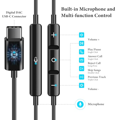 APETOO USB C Headphones for iPhone 18 Pro Max 17 16 15/iPad Air Earbuds - color: Black