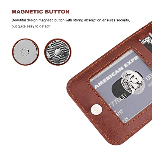 KIHUWEY for iPhone 14 Pro Max Wallet Case Card Holder Kickstand, Brown | Credit Card Slots, PU Leather, Magnetic Clasp, Flip Heavy Duty Protection Cover for Men and Women - color: Brown