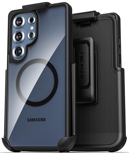Encased Belt Case for Samsung Galaxy S25 Ultra, Clear Back Case with Rotating Holster Clip (Magnetic, Compatible with MagSafe, Qi2) - color: Clear, size: S25 Ultra