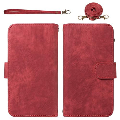 Asuwish Phone Case for Samsung Galaxy S22 5G Zipper Wallet Detachable Magnetic Cover with Tempered Glass Screen Protector Crossbody Lanyard Strap Card Holder S 22 22S 4G G5 6.1 inch Women Girls Red - color: Red