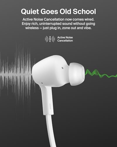Belkin ANC Wired Earbuds, USB-C Connector, Active Noise Cancelling - color: White