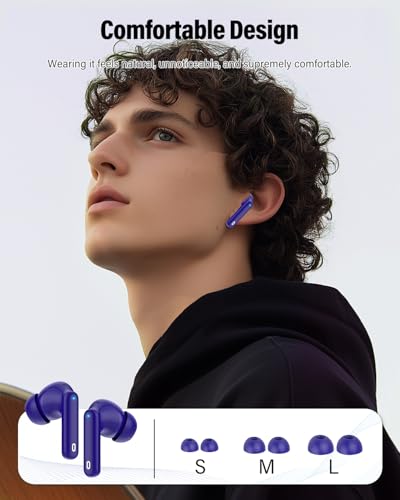 Wireless Earbuds, Bluetooth 5.4 Headphones Bass Stereo/Clear Call,Dark Blue - color: Dark Blue