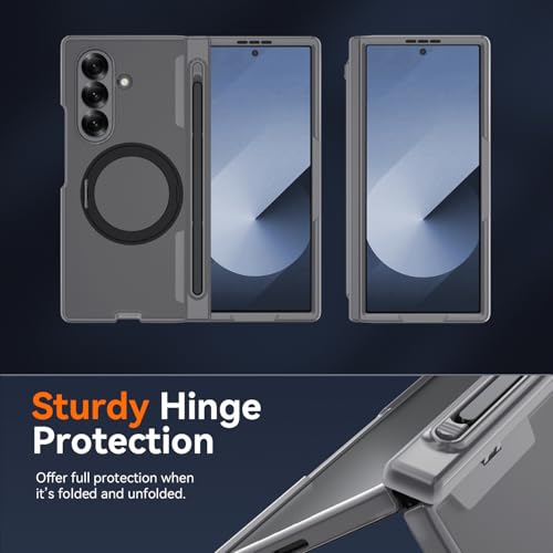 Upgraded 360° Spin Magnetic Invisible Ring Stand for Samsung Galaxy Z Fold 7 Case,[Compatible with MagSafe][S Pen Holder][Hinge Protection][Screen Protector],Shockproof Full Body Phone Cover - color: Grey-1