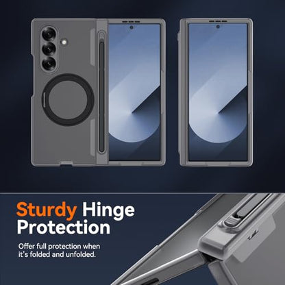 Upgraded 360° Spin Magnetic Invisible Ring Stand for Samsung Galaxy Z Fold 7 Case,[Compatible with MagSafe][S Pen Holder][Hinge Protection][Screen Protector],Shockproof Full Body Phone Cover - color: Grey-1