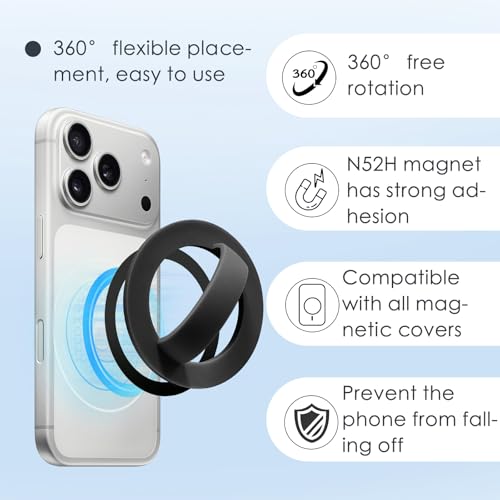 Magnetic Silicone Ring Grip Phone Holder, Rotating Finger Loop Ring Grip Holder, Soft and Portable, Strong Magnetic Attraction, Compatible with Magsafe for iPhone and Samsung Case (Black) - color: Black