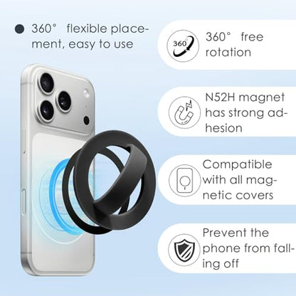 Magnetic Silicone Ring Grip Phone Holder, Rotating Finger Loop Ring Grip Holder, Soft and Portable, Strong Magnetic Attraction, Compatible with Magsafe for iPhone and Samsung Case (Black) - color: Black