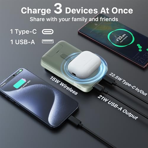 NOBIS Magnetic Power Bank 22.5W 10000mAh Portable Charger with Stand - color: Green