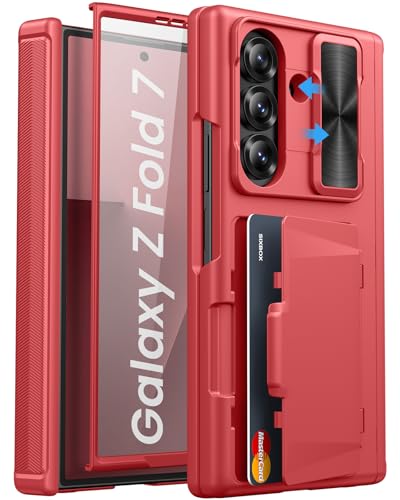 for Samsung Galaxy Z Fold 7 Case with Card Holder, Red - color: Red