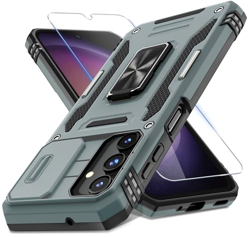 DEERLAMN Case for Samsung Galaxy A16 5G with Slide Camera Cover+Screen Protector (1 Pack), Rotated Ring Kickstand Military Grade Shockproof Protective Cover-Grey - color: Grey, size: A16 5G-6.7 Inch