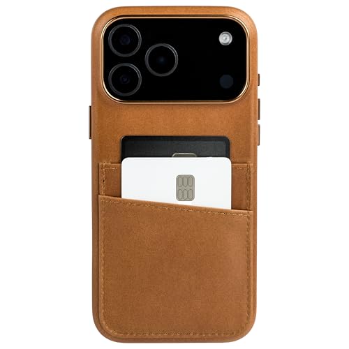 Dockem Genuine Leather Card Case for iPhone 17 Pro Max with Camera Control Button and Stitched-on Wallet with 2 Holder Slots (Light Brown, M2GL) - color: Light Brown, size: 17 Pro Max