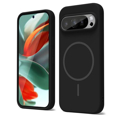 oakxco for Google Pixel 9 Pro XL Case Silicone Mag Safe, Magnetic Slim Thin Phone Case Compatible with Magsafe, Women Girls Cute Girly Aesthetic Soft Rubber Gel Safecase with Camera Cover, Black - color: Black, size: Pixel 9 Pro XL