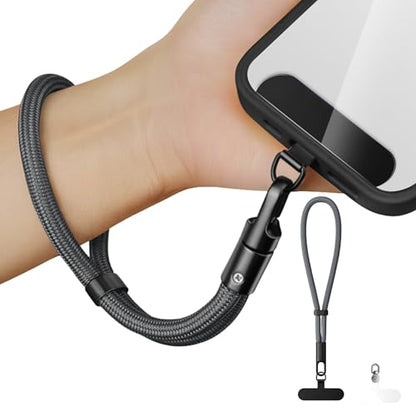 Minimalist Wrist Strap Phone Lanyard with Adjustable Drop-Proof Design, 7mm Reinforced Climbing Rope Material, 2 Phone Tether Tabs (Matching Metal and Rotatable Clear) - Fuscous Grey - color: 03 Minimalist Fuscous Grey