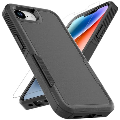 for iPhone 16E / iPhone 17E Case: Dual Layer Protective Heavy Duty Cell Phone Cover Shockproof Rugged with HD Screen Protector - Military Protection Bumper Tough - for iPhone 16E / iPhone 17E, Black - color: Black (PC) + Black (TPU)