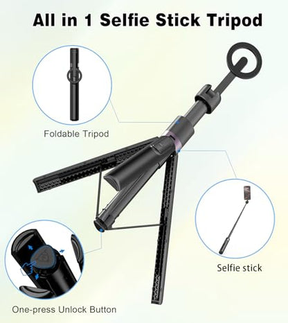 TONEOF 68" Magnetic Aluminum Phone Tripod Selfie Stick for iPhone & Android - color: Black