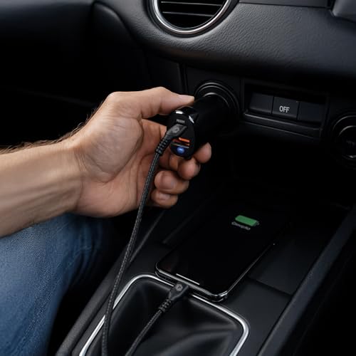 Car Charger, 48W Dual Port Car Charger, Black Power Delivery, USB-A and USB-C Ports, PD Charger, Compatible with iPhone - Apple and Android | Black