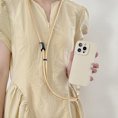 Phone Leather Lanyard with Tabs,Adjustable Anti Theft Phone Crossbody Strap for iPhone and Smartphone,Purse - color: Gold