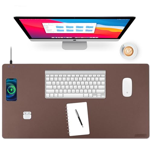 Wireless Charging Desk Mat, Mouse Pad, Brown-L, 32 * 16inch - color: Brown-l, size: 32" x 16"