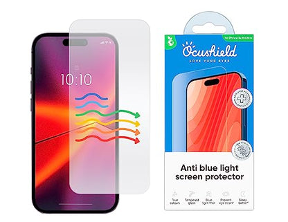 Ocushield Anti Blue Light Tempered Glass Screen Protector of iPhone 14 Pro Max (6.7") – Blocks Blue Light, Prevents Eye Strain & Helps You Sleep Better, 9H Hardness & Case Friendly | Fits 6.7 inch display. 9H tempered glass blocks UV & blue light. Anti-ba