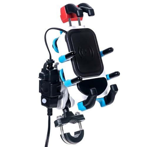 Motorcycle Phone Mount Holder with Charger Waterproof Handlebar 15W Wireless&PD USBC QC3.0 Fast Charging Port with Vibration Dampener Anti Shake for Motorcycle Fit 4.7''-7.2''Cell Phone