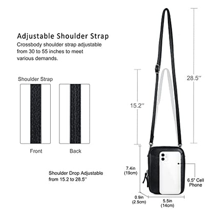 befen Genuine Leather Crossbody Cell Phone Purse for Women, Small Zip Around RFID Blocking Crossbody Wallet Bags - color: Black