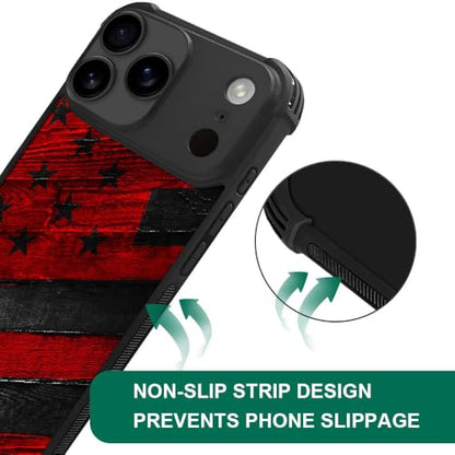 DJSOK Case for iPhone 17 Pro,Compatible with MagSafe,Anti-Scratch Shockproof Case,Black Red Wood Grain American Flag - color: Black red wood grain American flag, size: IPhone 17 Pro