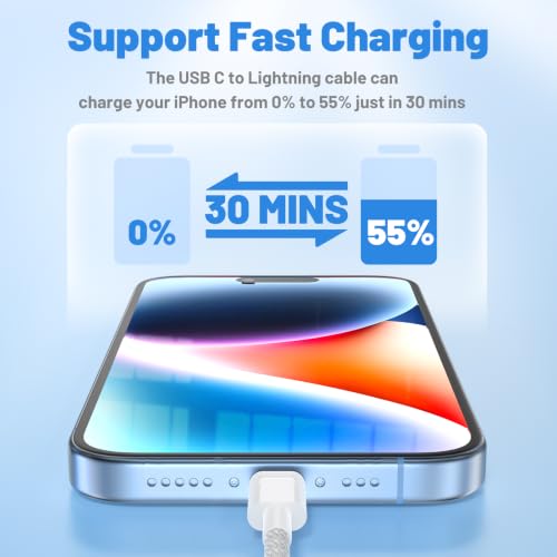 USB C to Lightning Cable, [Apple MFi Certified] iPhone Braided Fast Cable - color: White, size: 2Pack-6FT+10FT