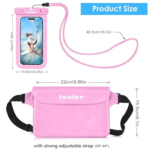ivoler 2-Pack Waterproof Fanny Pack & Phone Pouch, Dry Bag for Passport, Phone & Wallet, Floating Waterproof Phone Case for Beach, Swimming, Kayaking, Boating, Cruise Essentials & Travel Light Pink - color: Light Pink