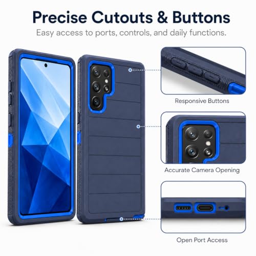 Three Layer Protective Case for Samsung Galaxy S23 Ultra,Black and Blue Dual Color,Heavy Duty Drop Protection Case