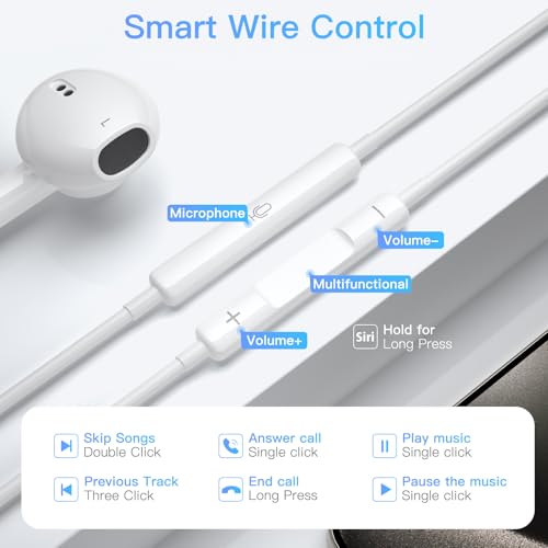 iPhone 17 Earphones USB C Wired- MFi Certified USB Type C Earbuds Wired with Mic & Volume Control HiFi Stereo Headphones for iPhone 16 Pro Max/15/iPad Pro/Air/Galaxy S26/S25/S24/ Ultra