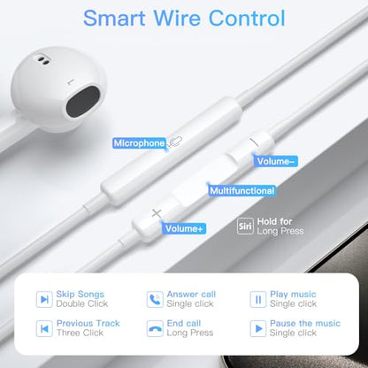 iPhone 17 Earphones USB C Wired- MFi Certified USB Type C Earbuds Wired with Mic & Volume Control HiFi Stereo Headphones for iPhone 16 Pro Max/15/iPad Pro/Air/Galaxy S26/S25/S24/ Ultra