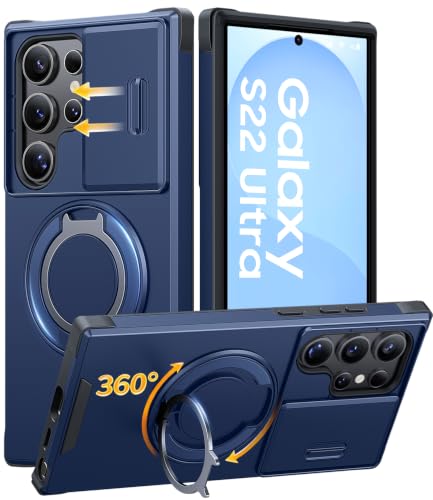 JAME for Samsung Galaxy S22 Ultra Case with Ring Stand Slide & Camera Cover - color: Blue, size: Galaxy S22 Ultra