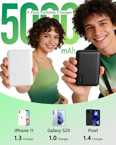 Miady 2-Pack Small Portable Charger 5000mAh Power Bank Travel Battery Pack - color: Red+Blue-1