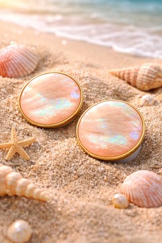 Grips by CRYSTALFY Caribbean Sunset Authentic Natural Abalone Seashell Crystal Phone Grip Holder, Expanding Kickstand, Natural Gemstone Swappable Top Accessory for iPhone, iPad, Kindle, Mobile Devices - color: Peach