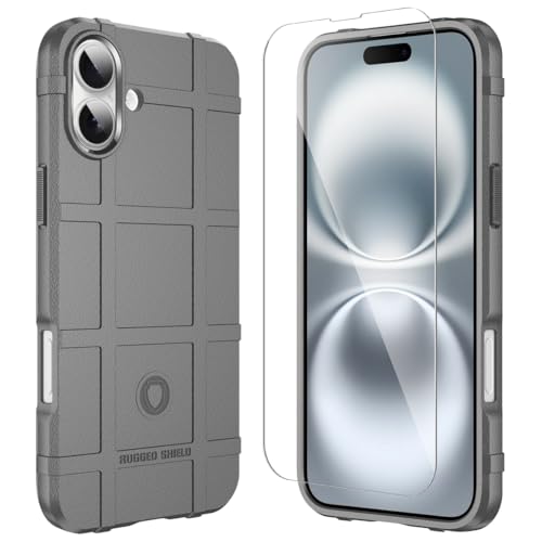 Rugged Shield 8ft Drop Proof TPU Thick Armor Tactical Protective Case Compatible with iPhone 16 Plus (6.7 inches) - City Grey - color: City Grey, size: iPhone 16 Plus