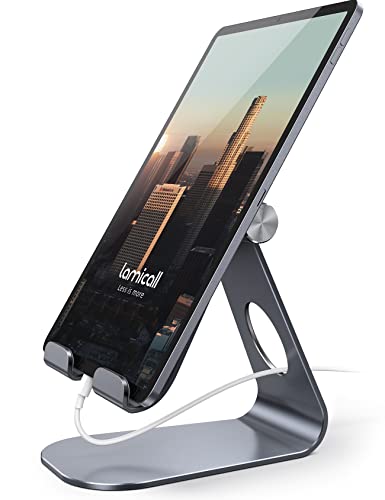 Lamicall iPad Stand Adjustable Tablet Holder, Sturdy Aluminum, Multi-Angle - color: Gray