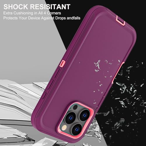 YKHJKLEC for iPhone 16 Pro Case, Military Grade 3 in 1 Heavy Duty Shockproof/Drop Proof/Dust Proof Case with 2Pcs Tempered Glass Screen Protector (Purple/Pink) - color: Purple/Pink