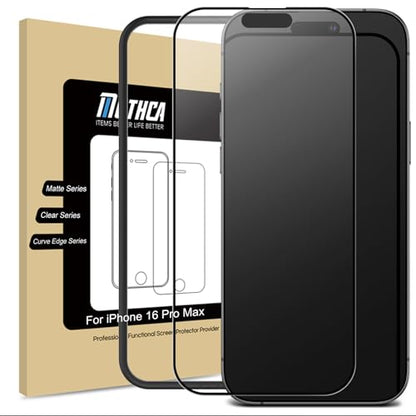 Mothca Matte Glass Full Coverage Screen Protector for iPhone 16 Pro Max 6.9-inch, Anti-Glare Anti-Fingerprint Black Edge Tempered Glass Film with Easy Installation Tool, Case Friendly, Smooth as Silk - size: iPhone 16 Pro Max-6.9 Inch