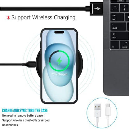 Battery Case for iPhone 15 Plus, Full Encircle 12000mAh High Capacity Rechargeable Portable Charger Case Extended Battery Pack for iPhone 15 Plus (6.7 inch) Wireless Charging Case with Carplay-Black - size: iPhone 15 Plus (6.7 inch)