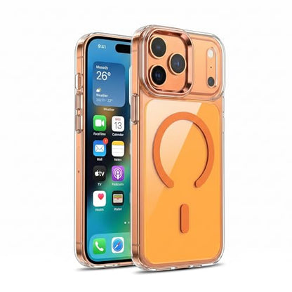 for iPhone 17 Pro Max Clear Case with Electroplated Camera Ring & Buttons, MagSafe Compatible, Military-Grade Shockproof, Anti-Yellowing Slim Transparent Cover - color: Orange