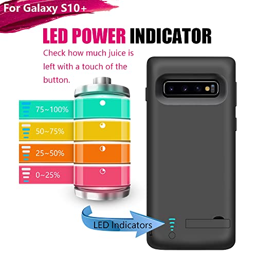 Battery Case for Samsung Galaxy S10+ Plus, 5000mAh Rechargeable Extended Battery Charging Case, Add 150% Extra Juice (6.4 Inches) Black