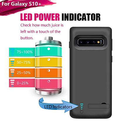 Battery Case for Samsung Galaxy S10+ Plus, 5000mAh Rechargeable Extended Battery Charging Case, Add 150% Extra Juice (6.4 Inches) Black