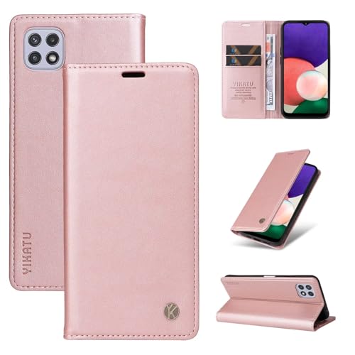 Compatible with Samsung Galaxy A22 Wallet Case PU Leather Flip Folio Case with Card Holder Magnetic Closure Shockproof Protective Phone Cover Rose Gold - color: Rose Gold, size: Samsung A22