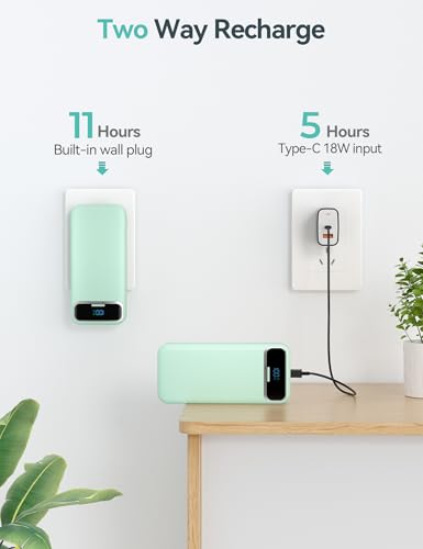 aonidi Portable Charger 20000mAh with Built-in Cables&AC Wall Plug, Green - color: Lime