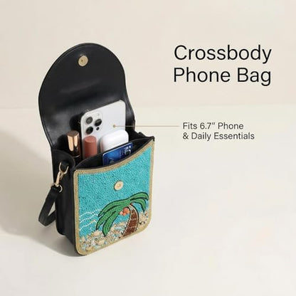 Small Crossbody Bags for Women, Cell Phone Shoulder Bag Boho Wallet Purse - color: Coconut Tree