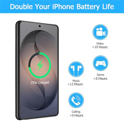 Battery Case for Galaxy S26 Ultra, [12000mAh] Slim Rechargeable Smart Extended Charging Case Compatible with Galaxy S26 Ultra (6.9 inch) Backup Power Battery Pack Charger Cover-Black - size: Galaxy S26 Ultra