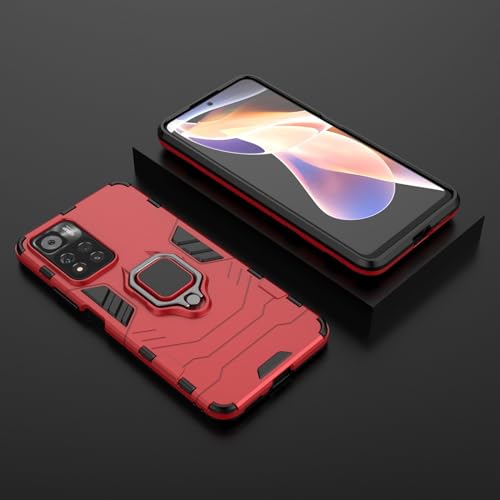 Max Power Digital Magnet Case for Xiaomi Redmi Note 11 Pro Shockproof Hard Phone Cover with Grip, Metal Ring Kickstand Bumper Shell [Compatible with Magnetic Car Mount] (Red) - color: Red, size: Xiaomi Redmi Note 11 Pro
